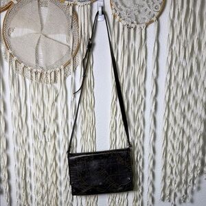 Patricia Nash Sarola Leather Scallop Edge Map Print Crossbody Handbag